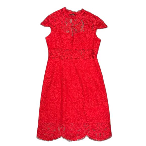 Saylor Jane‎ Mini Dress Bold Red Peekaboo Lace Sexy Date Night Cutout Size Small - Picture 3 of 10